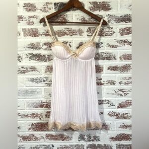 In bloom By Jonquil Lingerie Babydoll Chemise Ivory Lace Pleated Sz M